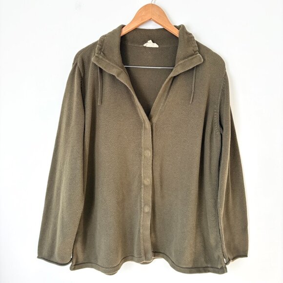 Eileen Fisher Organic Cotton Snap Front Cardigan Jacket Olive Green Sz XL - Picture 1 of 8